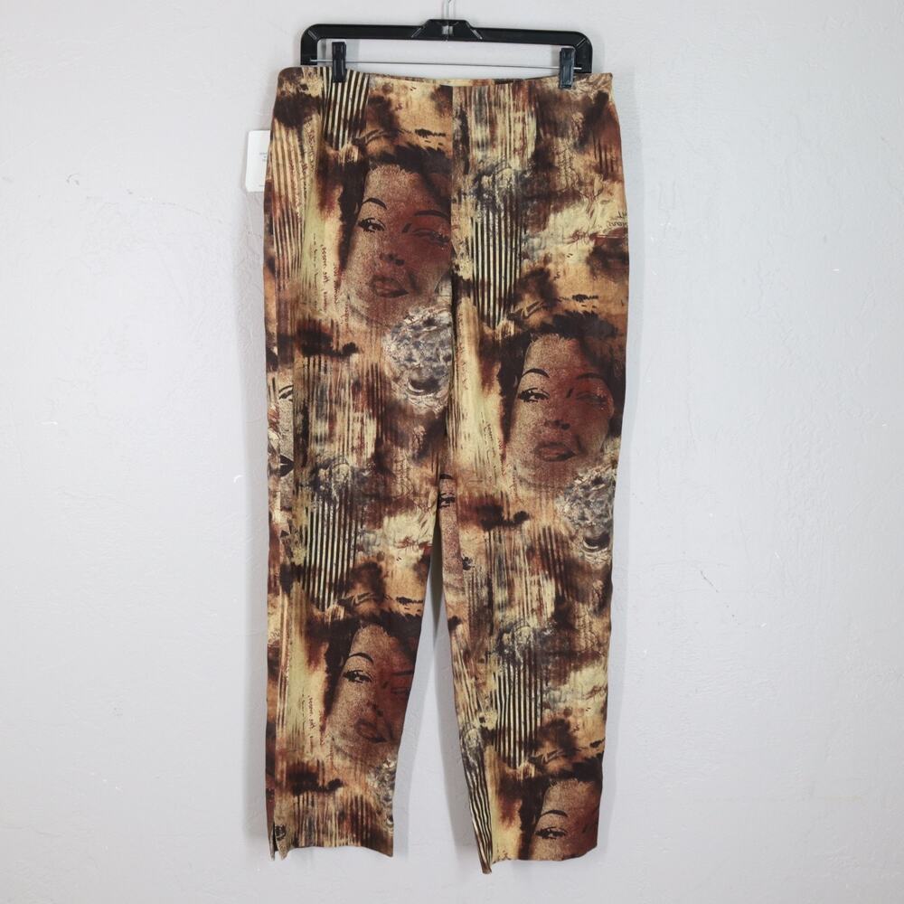 Eric Casual Pants 12 Brown Tone Faces Straight Leg Ankle Slits Side Zip
